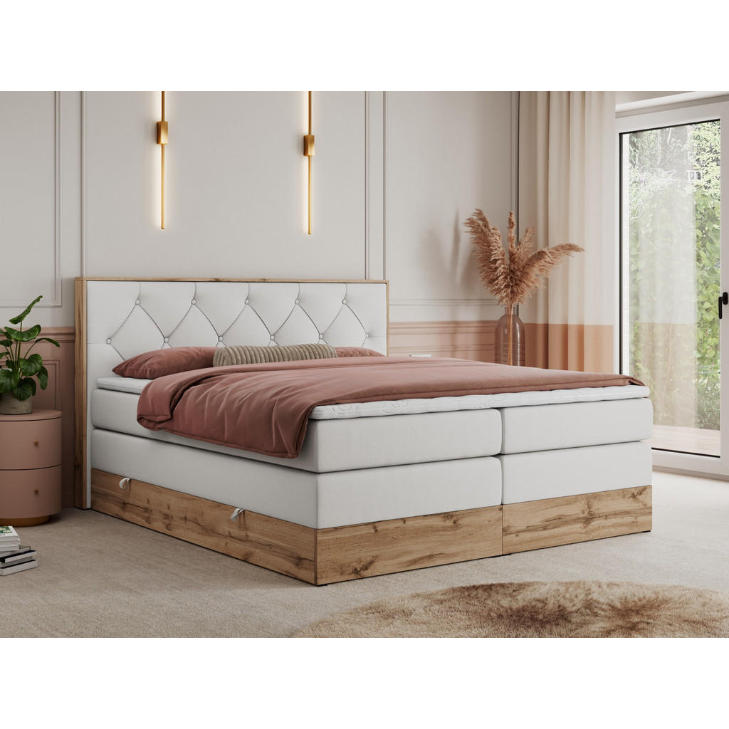 Thumbnail - MKS Boxspringbett, Weiß, Textil, 2-Sitzer, H3, Rechteckig, 180x200 cm, Schlafzimmer, Betten, Boxspringbetten