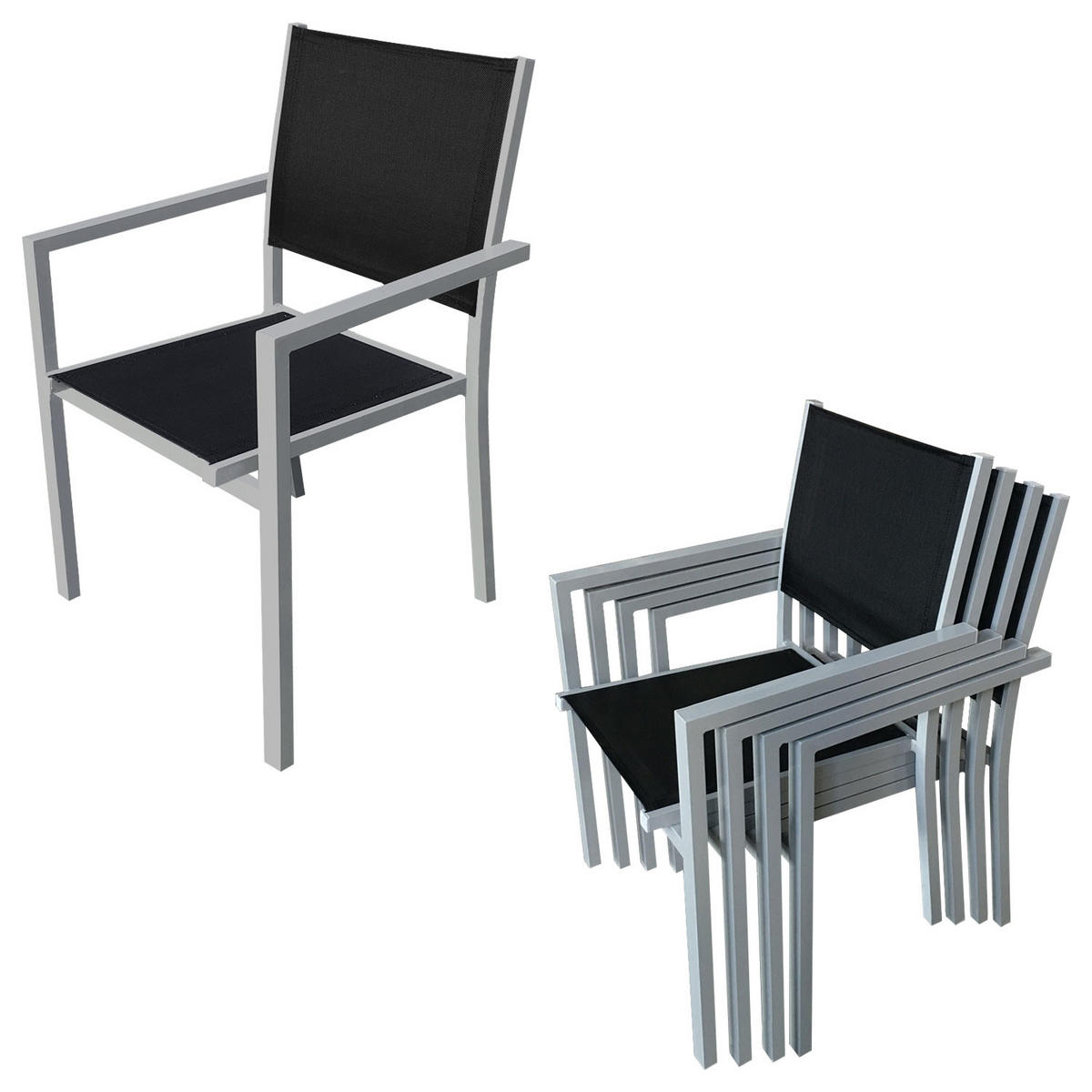 GARTENMÖBEL Cagliari Schwarz und grau 8 Plätze - Schwarz, Metall - Happy Garden