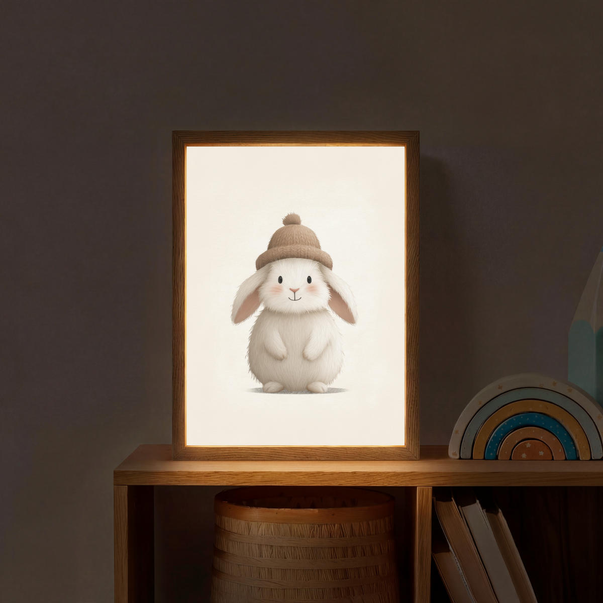 NACHTTISCHLAMPE MIT AKKU Kaninchen - Hut - Ohren - Beige 30x40 cm - Creme, Holzwerkstoff (8/30/40cm) - OnlyWow