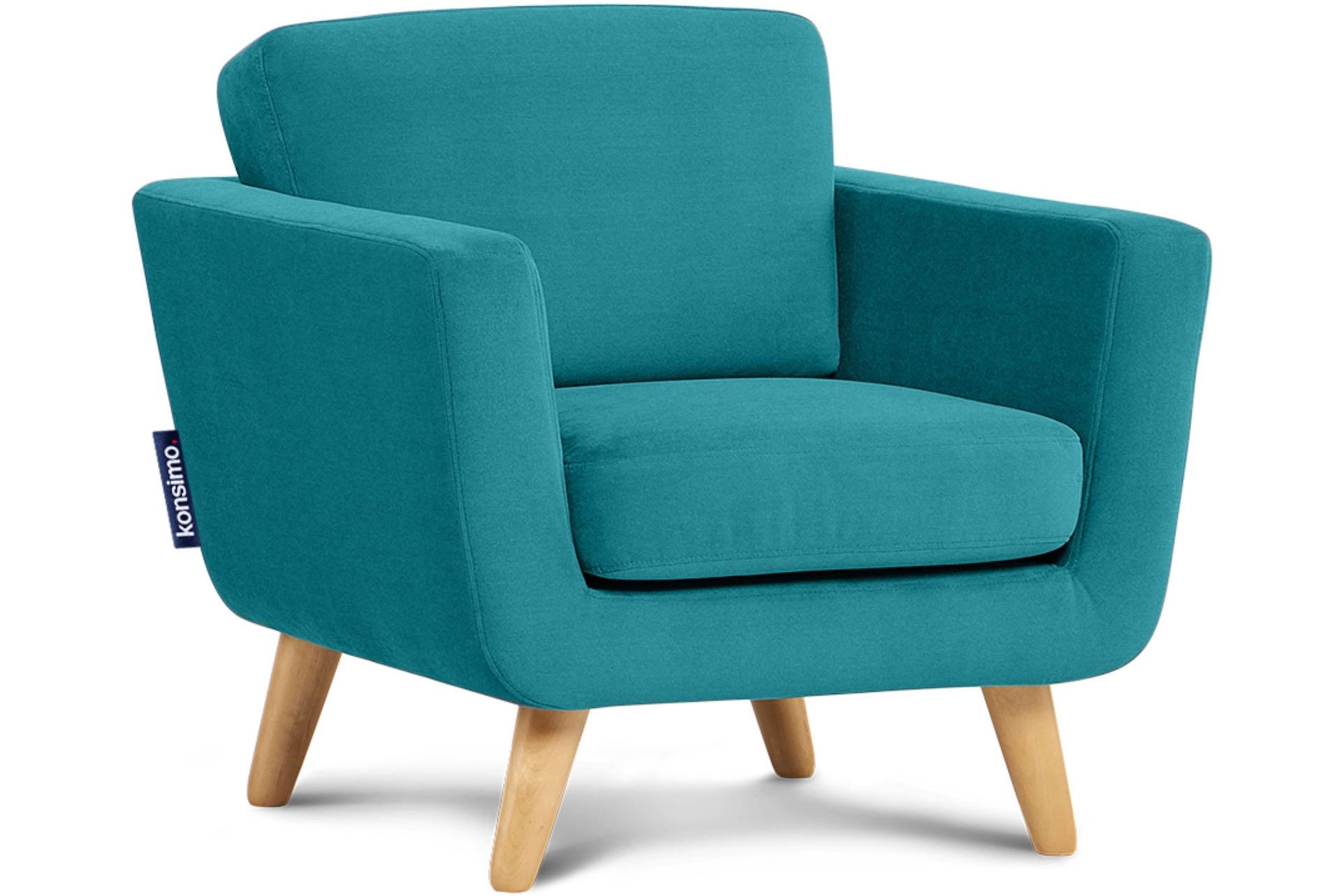 SESSEL TAGIO Massivholz-Beine, blau - Türkis/Braun, Buchenholz/Textil (86/80/88cm) - KONSIMO®