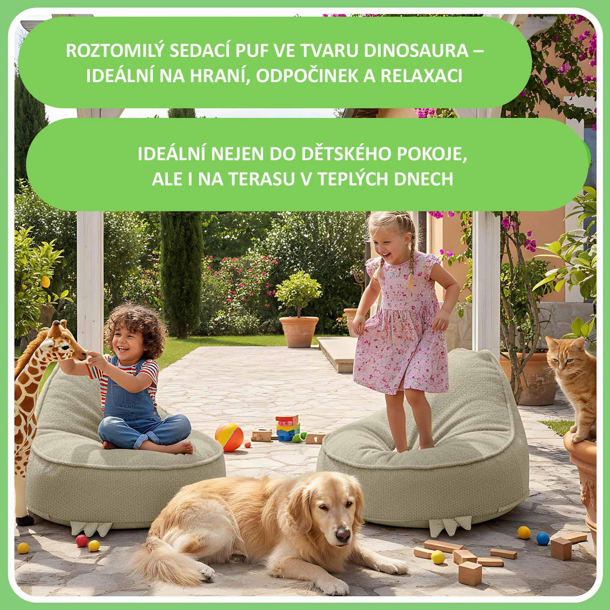 SITZSACK FÜR KINDER Dino 75/75/55 cm, weicher Bouclé 315 g/m², abnehmbarer Bezug, Toasted Almond - Beige, Textil (75/55/75cm) - Dreamroots