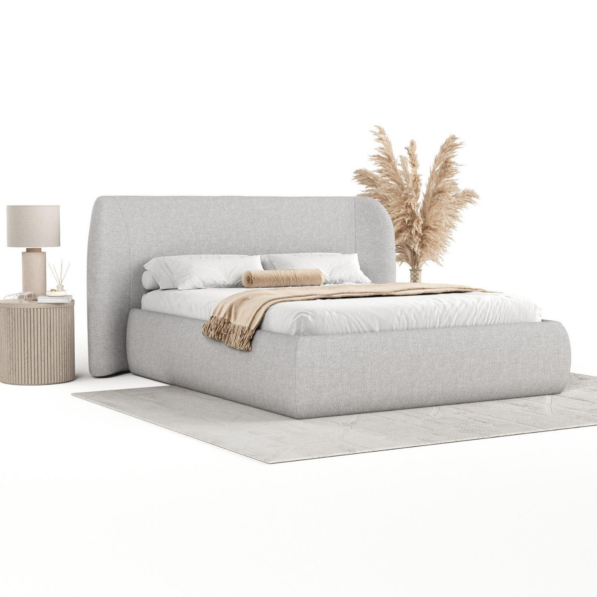 POLSTERBETT Bellano mit Stauraum 180/200 cm Grau im Megan Stoff - Schwarz/Naturfarben, Holz/Holzwerkstoff (180/200cm) - AltaBeds