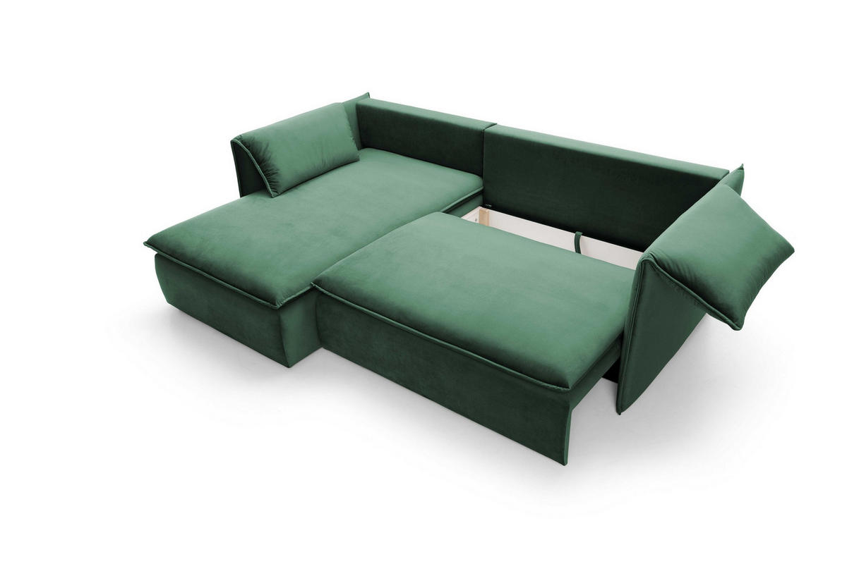 ECKSOFA PREGIO Grün Plüsch-Stoff mit Schlaffunktion - Grün, Holz (230/166cm) - MASSENO