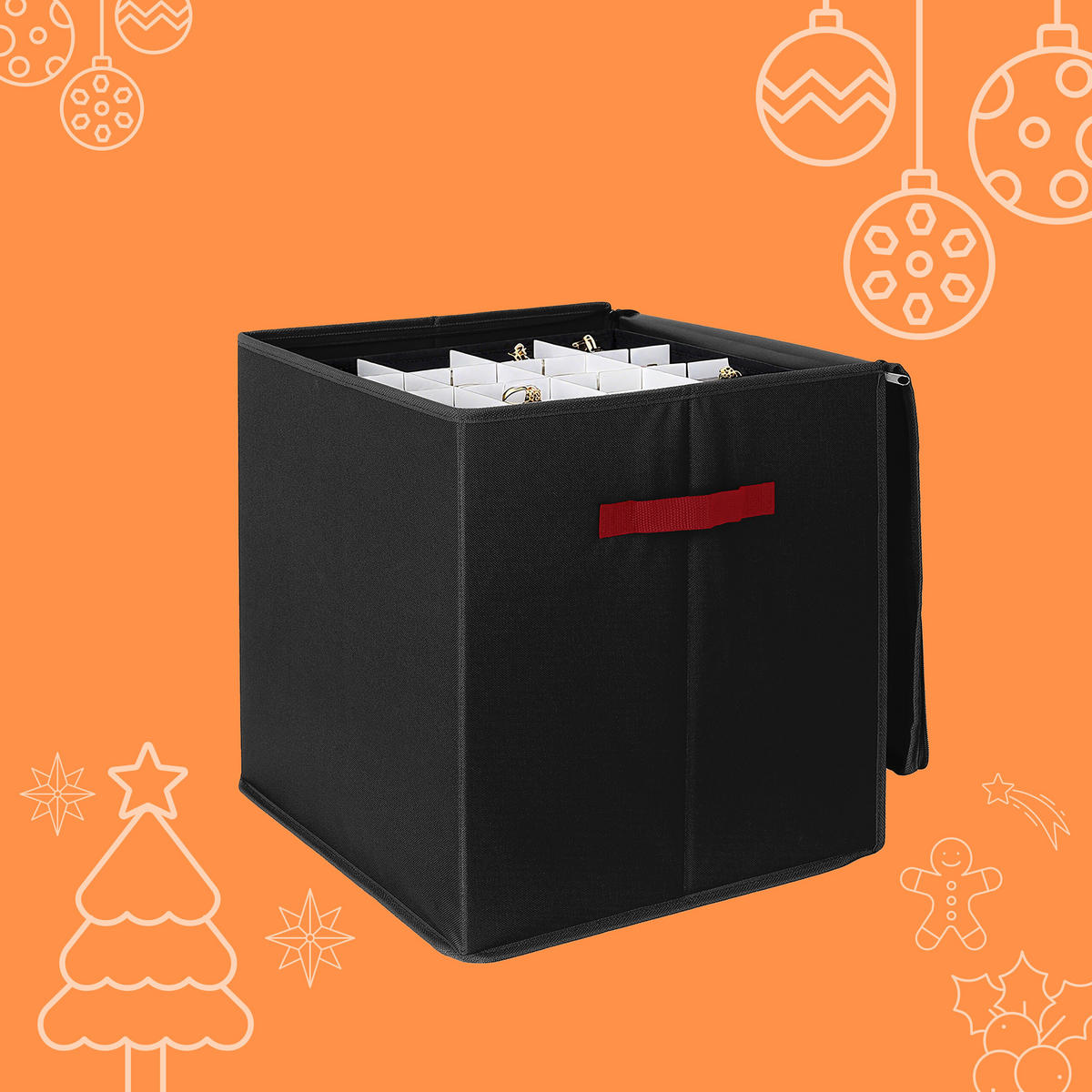 WEIHNACHTSKUGEL-AUFBEWAHRUNGSBOX - Schwarz, Wellpappe/Textil (36.5/40/36.5cm) - Relaxdays