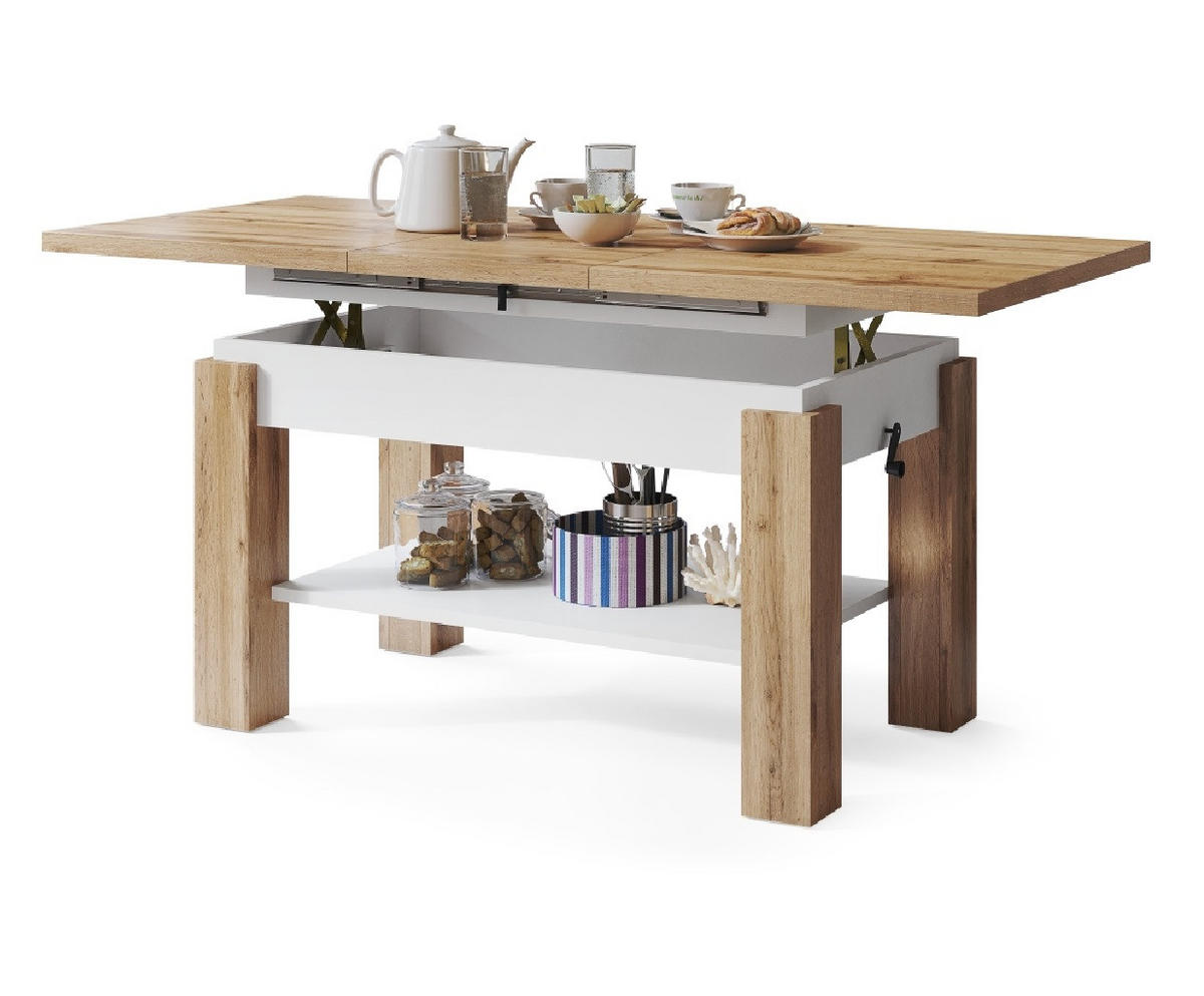 COUCHTISCH rechteckig Eiche Wotan - Weiß ausziehbar höhenverstellbar - Eiche Wotan/Weiß, Holzwerkstoff (68/110/59cm) - designimpex