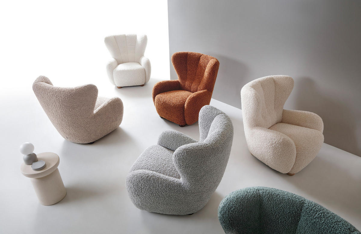 SESSEL MIST, Polstersessel Klassisch Loungesessel, Bucle-Stoff Creme - Creme, Holz/Holzwerkstoff (88/91/100cm) - MASSENO