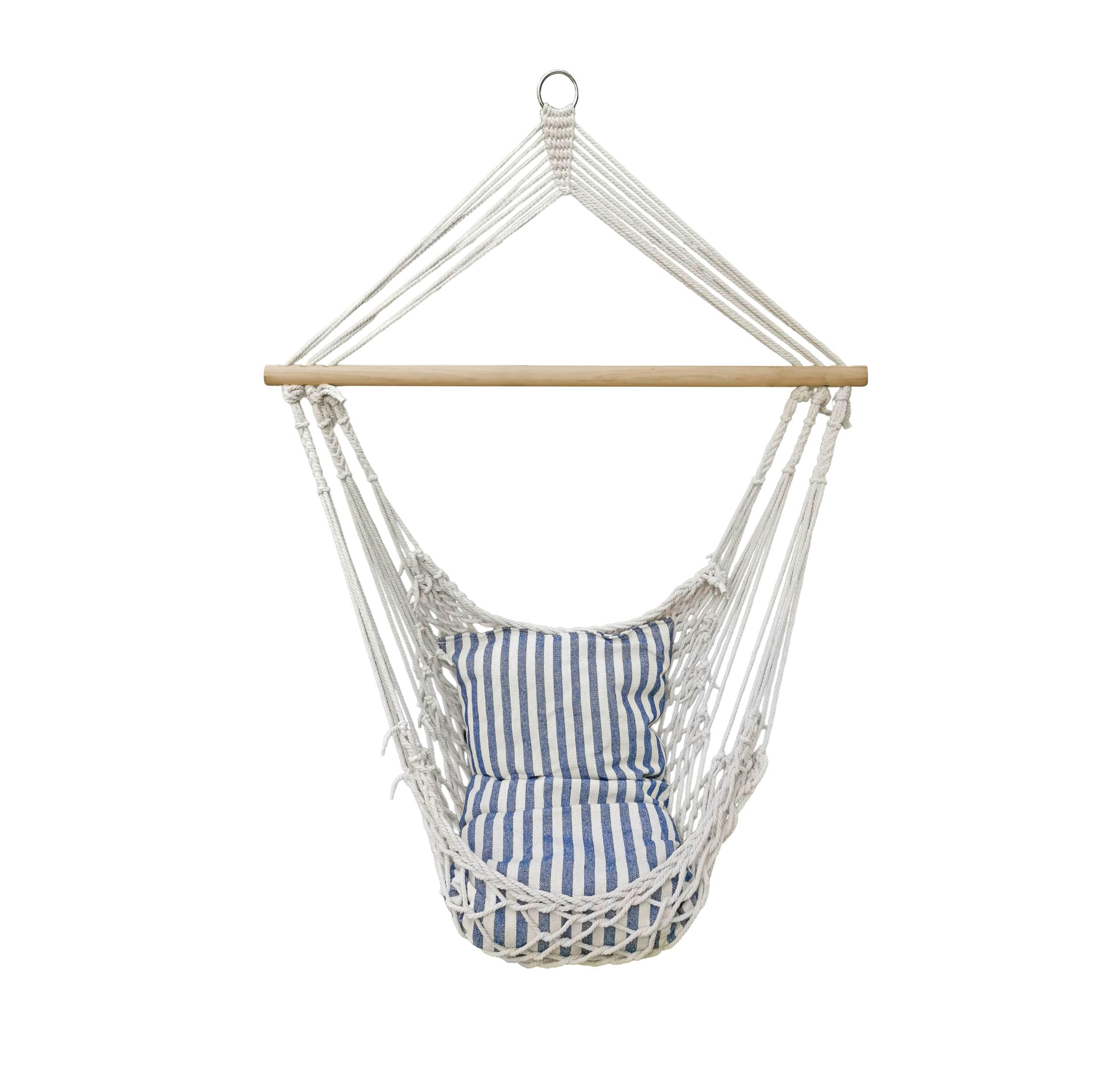 HÄNGESESSEL Arles Blau-Weiß Kastanie Hängesitz - Blau, Holz (70/130/60cm) - DELUKE