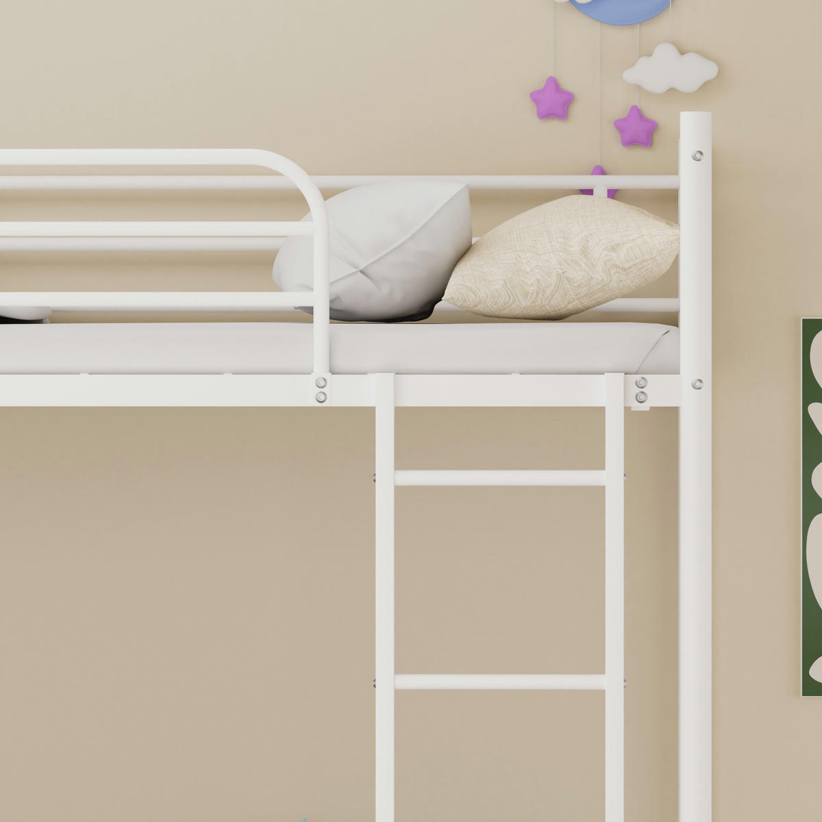 ETAGENBETT 90/190 cm mit Metalltreppe und Geländer, DE-41905, in Weiß - Weiß, Metall (90/190cm) - ComfortXL