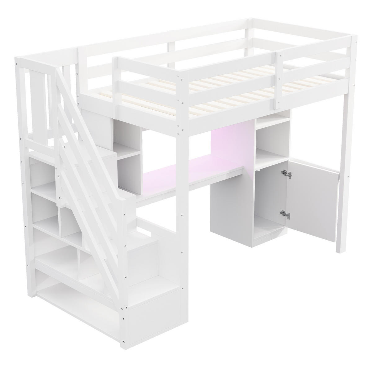 HOCHBETT 90x200cm Holz Schreibtisch LED Stauraum Weiß - Weiß, Holz (90/200cm) - FLIEKS