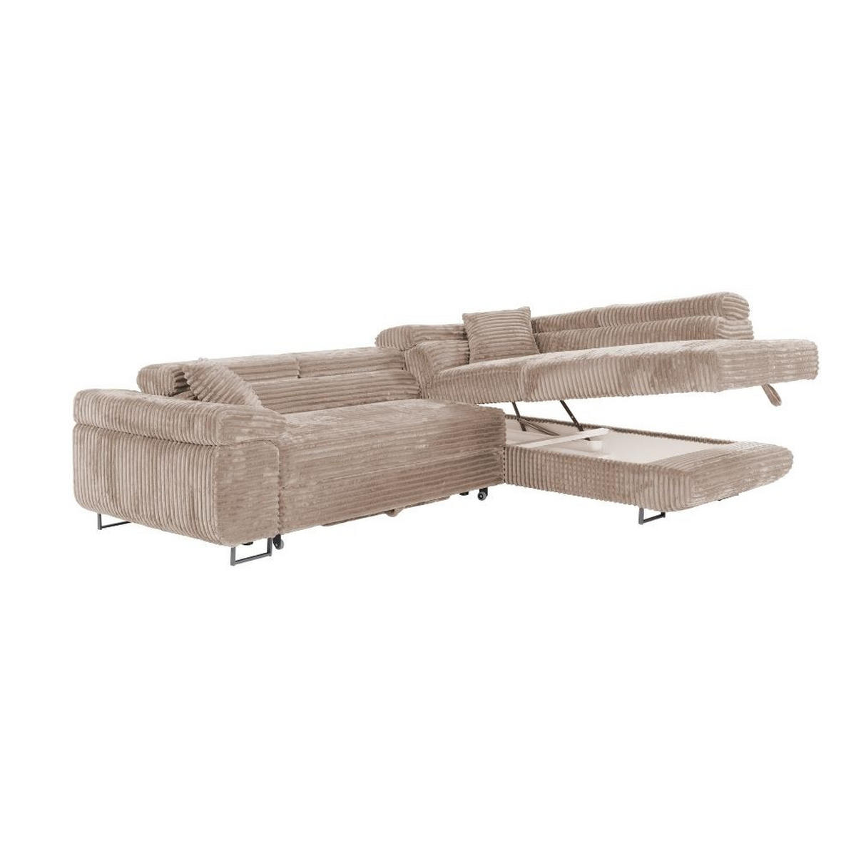 ECKSCHLAFSOFA Luis L, mit Schlaffunktion und Bettkasten – praktisch und bequem, Rechts, Braun - Schwarz/Braun, Textil (275/205cm) - AN-Moebel 4u