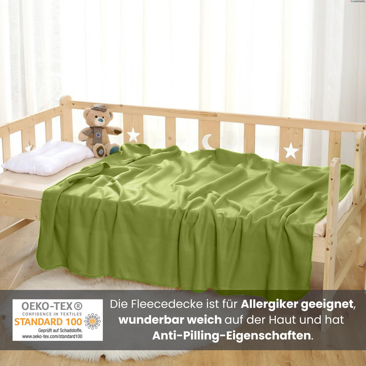 FLEECEDECKE 2er Set grün 130/160 cm Kettelrand Anti-Pilling - Grün, Textil (130/160cm) - wometo