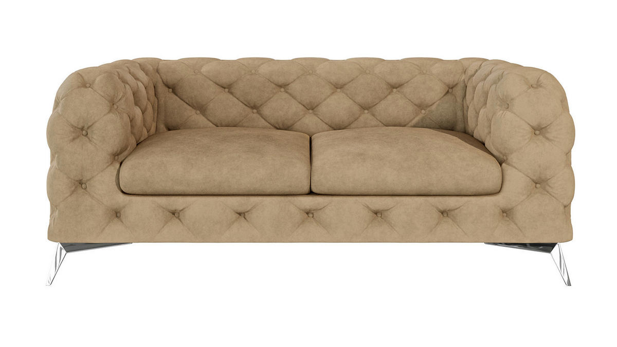 CHESTERFIELD-SOFA 2-Sitzer Laura Beige Samt - Beige/Silberfarben, Holz/Textil (185/75/100cm) - S-Style Möbel