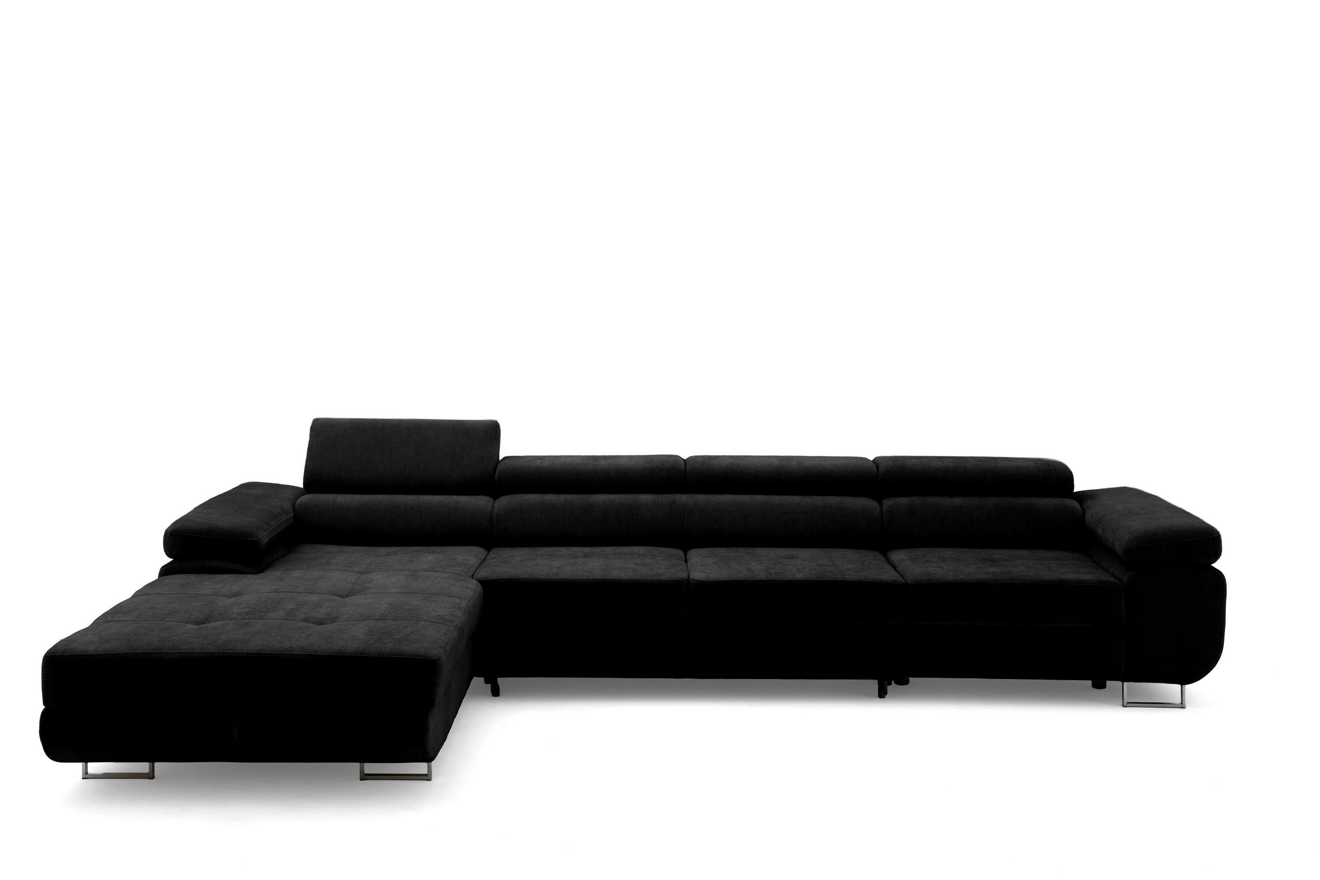 ECKSOFA ALONZO MAXI Rechts mit Schlaffunktion 125x195 Chenille Schwarz - Chromfarben/Schwarz, Holz/Textil (350/203cm) - Muffo