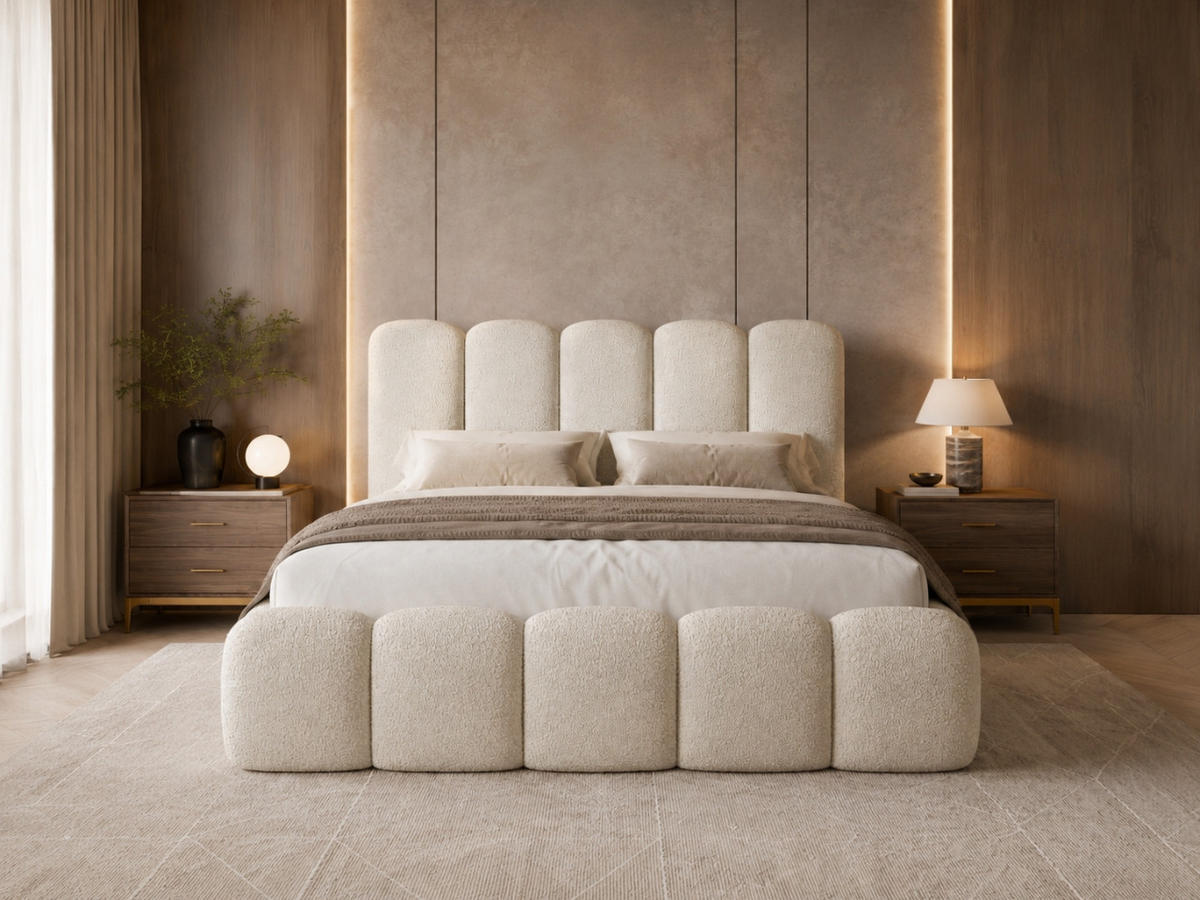 POLSTERBETT TEDDY 120x200 cm in Beige mit Metalllattenrost, Bettkasten, gepolstertes Kopfteil Bouclé-Stoff - Beige, Holz/Textil (120/200cm) - EMLAR Home