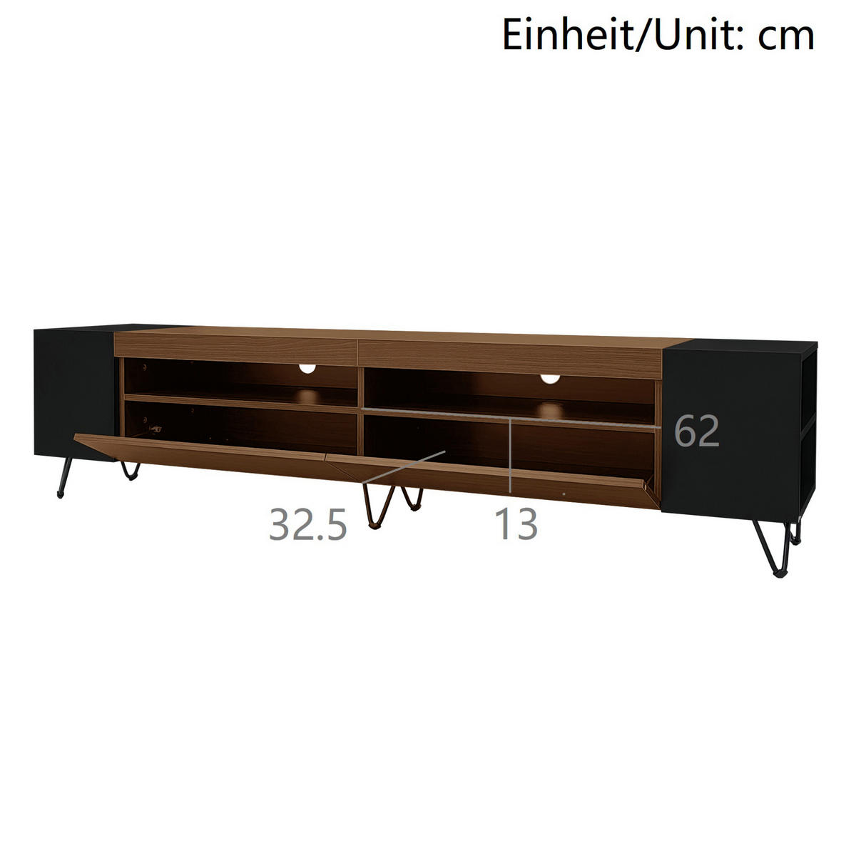 TV-LOWBOARD 180/36/43 cm in Schwarz und Holzoptik mit 2 Türen - Schwarz, Holzwerkstoff (180/43/36cm) - Flora Grace