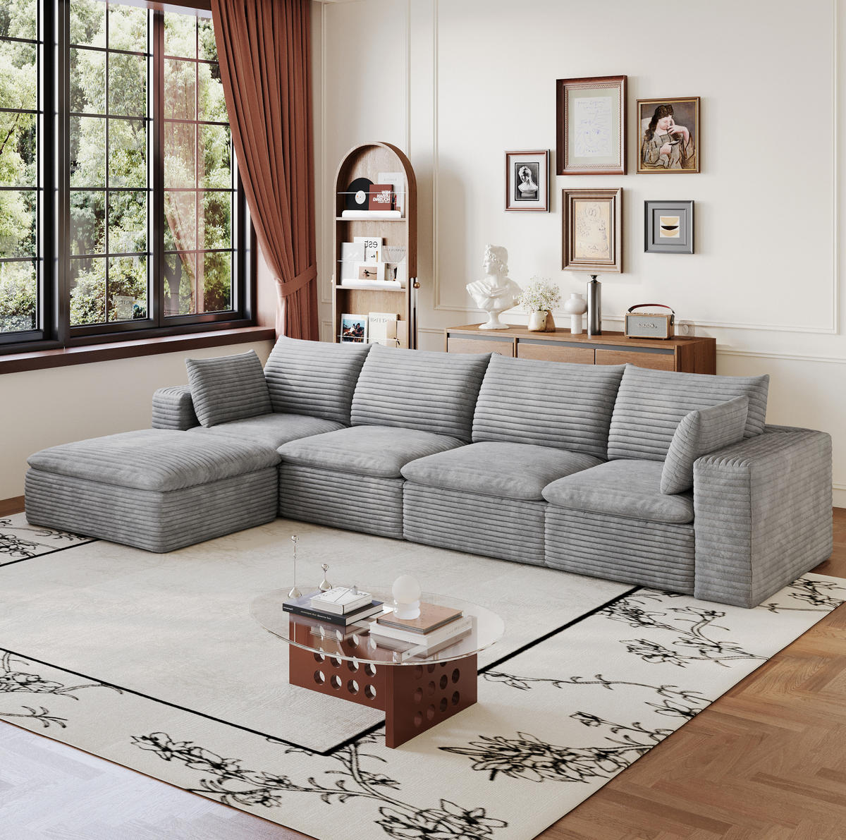 ECKSOFA aus Stoff 340 cm Grau modular, mit abnehmbarer Polsterung und Schaumstoffkern - Grau, Textil (340/160cm) - Modfu