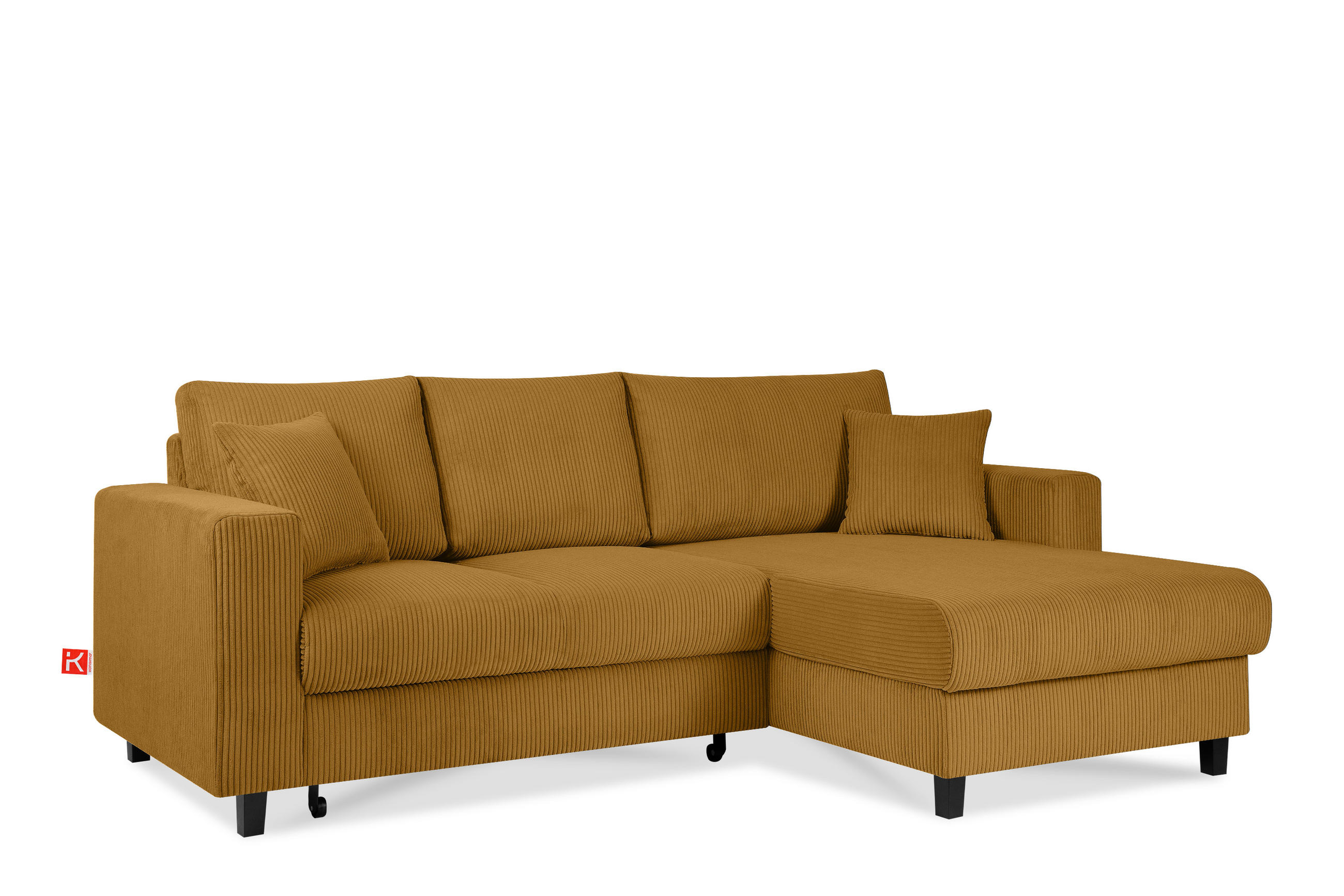 ECKSCHLAFSOFA EGRET Rechts mit Bettkasten, Cord-Stoff, gelb - Gelb, Textil (234/90cm) - KONSIMO®