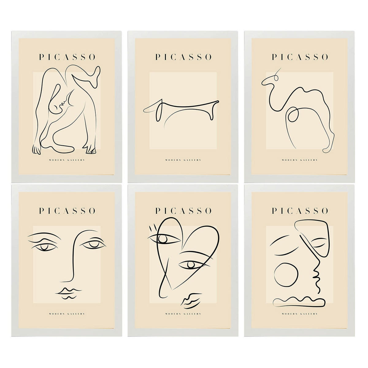 POSTER Set Mit 6 Illustrationen Von Pablo Picasso Liebe A3 Weißer Rahmen - Weiß, Papier (29/3cm) - Nacnic