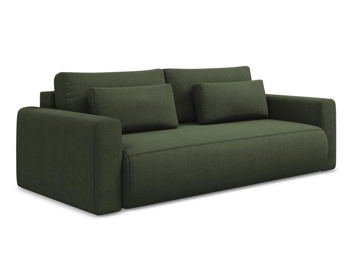 3-SITZER SOFA mit Schlaffunktion Strukturstoff Stoff Grün - Schwarz/Olivgrün, Kunststoff/Textil (238/82/105cm) - Makamii