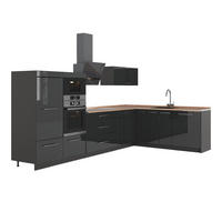 KUHINJA U OBLIKU SLOVA L Fame-Line, Antracit visokog sjaja/Antracit, 347 x 207 cm, RP Hrast - crna visoki sjaj/antracit, drvni materijal (347/153.6/60cm) - Vicco