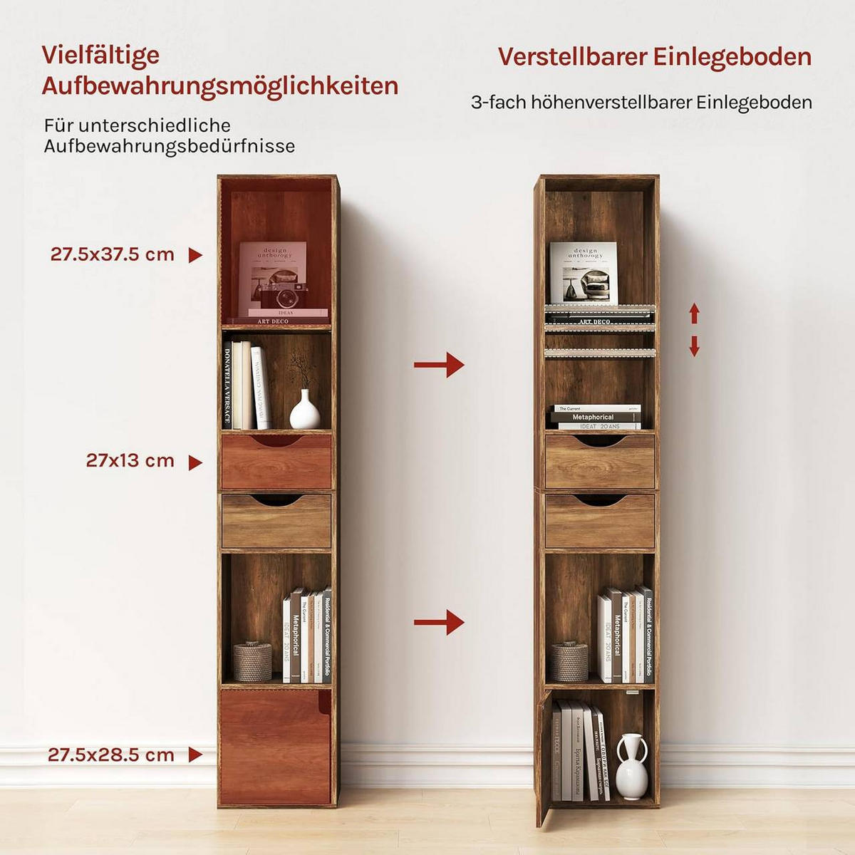 BÜCHERREGAL 30x158x24 cm, Braune Holzoptik - Teakfarben, Holzwerkstoff (30/158/24cm) - Woltu