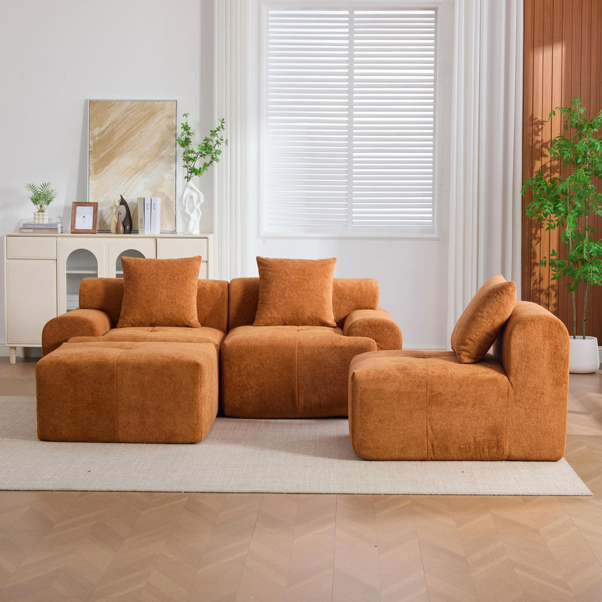 3-SITZER ECKSOFA Cord Orange - Orange, Textil (261/164cm) - WISHDOR
