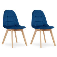 STUHL SORANO 2-er Set, Blau, mit Samtstoff gepolstert - Blau, Holz/Textil (45/82/54cm) - Komodee