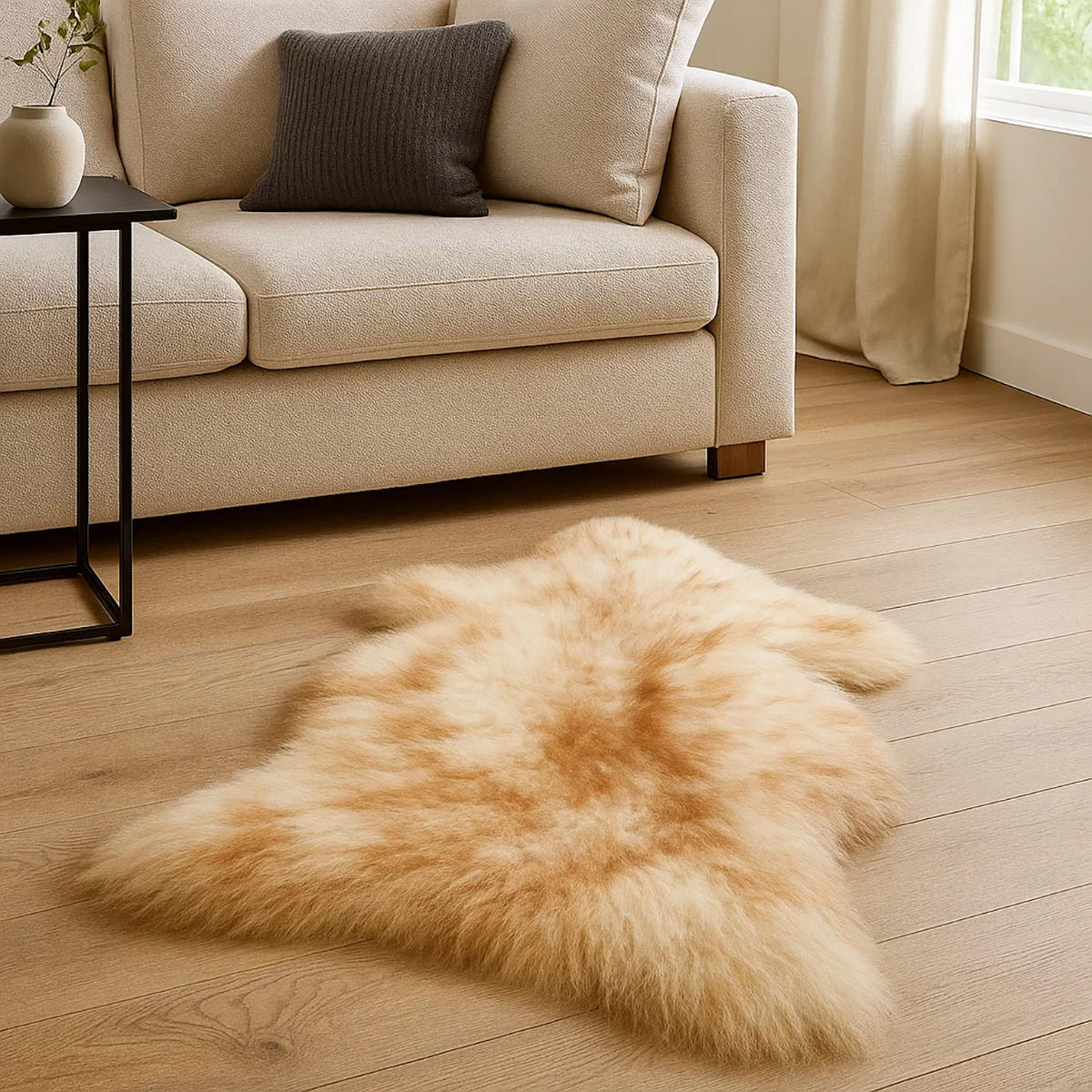 SCHAFFELL Natur Lammfell Weich Flauschig Wohnteppich, Mufflon, ca. 110 cm - Hellbraun, Fell (60/110cm) - Provellus