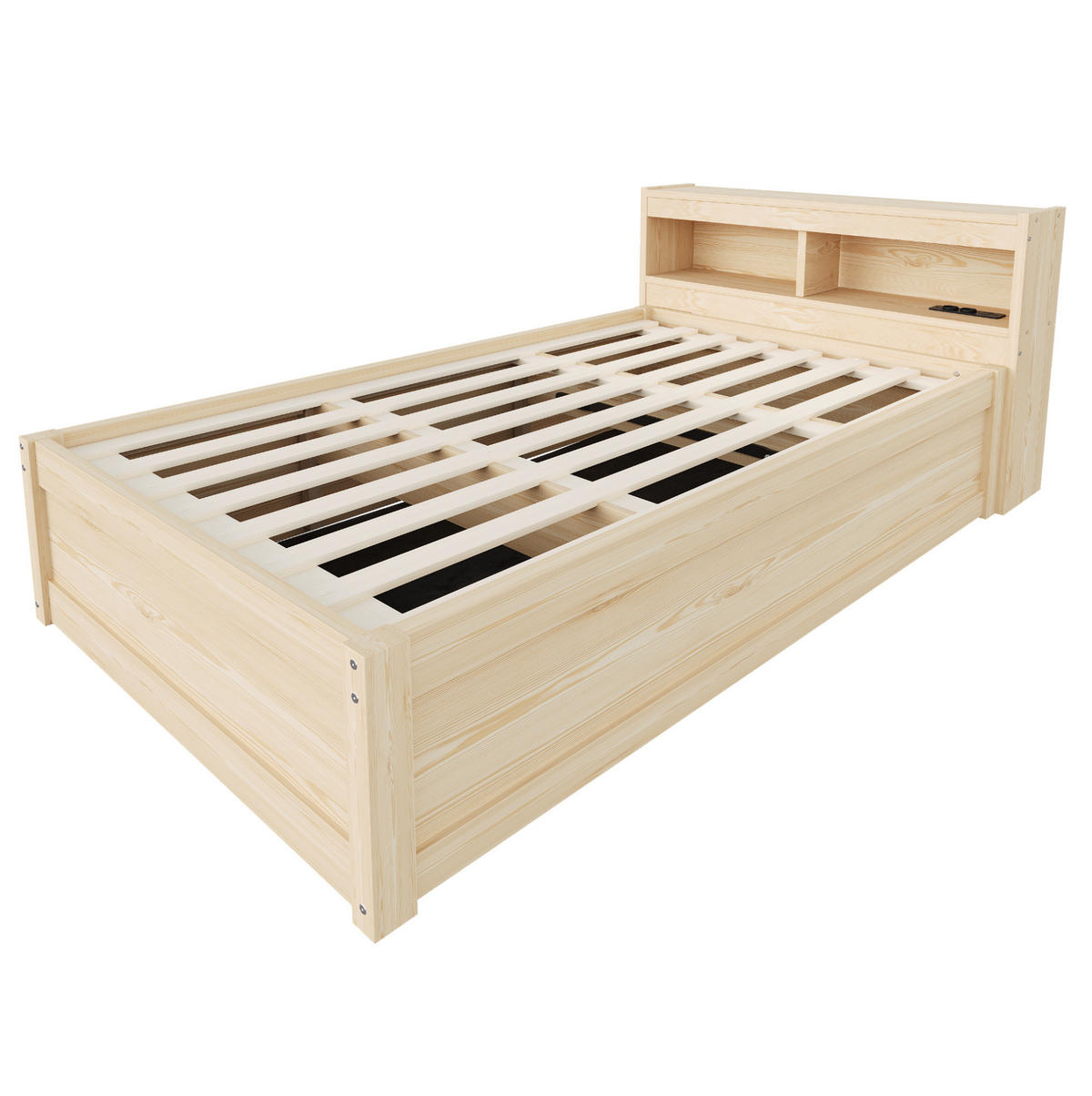 EINZELBETT aus Kiefernholz 90x200 cm Holzfarben mit hydraulischem Stauraum, LED-Beleuchtung und Steckdose - Naturfarben, Holzwerkstoff (90/200cm) - IVMEU