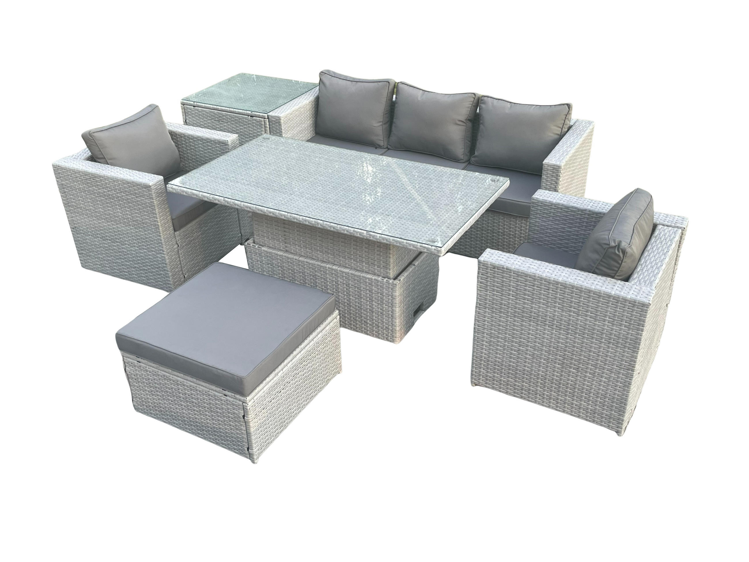 GARTENMÖBEL SET Polyrattan Helles Grau 6-teilige - Hellgrau, Metall - Fimous