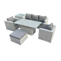 GARTENMÖBEL SET Polyrattan Helles Grau 6-teilige - Hellgrau, Metall - Fimous