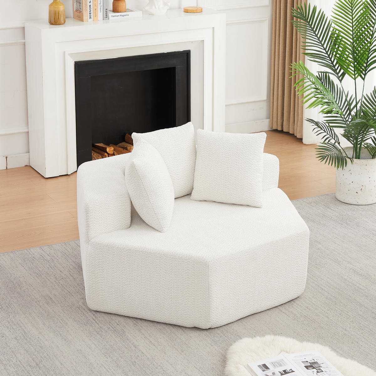 SESSEL DE-34513 sechseckig mit 3 Kissen Beige - Beige, Textil (122/76/138cm) - ComfortXL