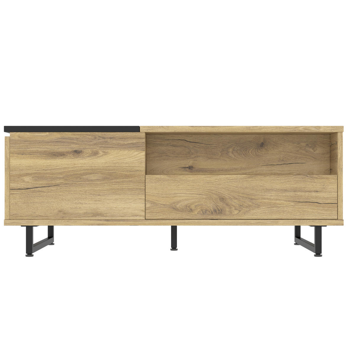 COUCHTISCH aus Holzwerkstoff 103,5x50x27,5 cm Naturfarben/Schwarz mit Lift-Top, LED-Bodenlicht und Stauraum - Naturfarben, Holzwerkstoff (103.5/50/27.5cm) - Modfu