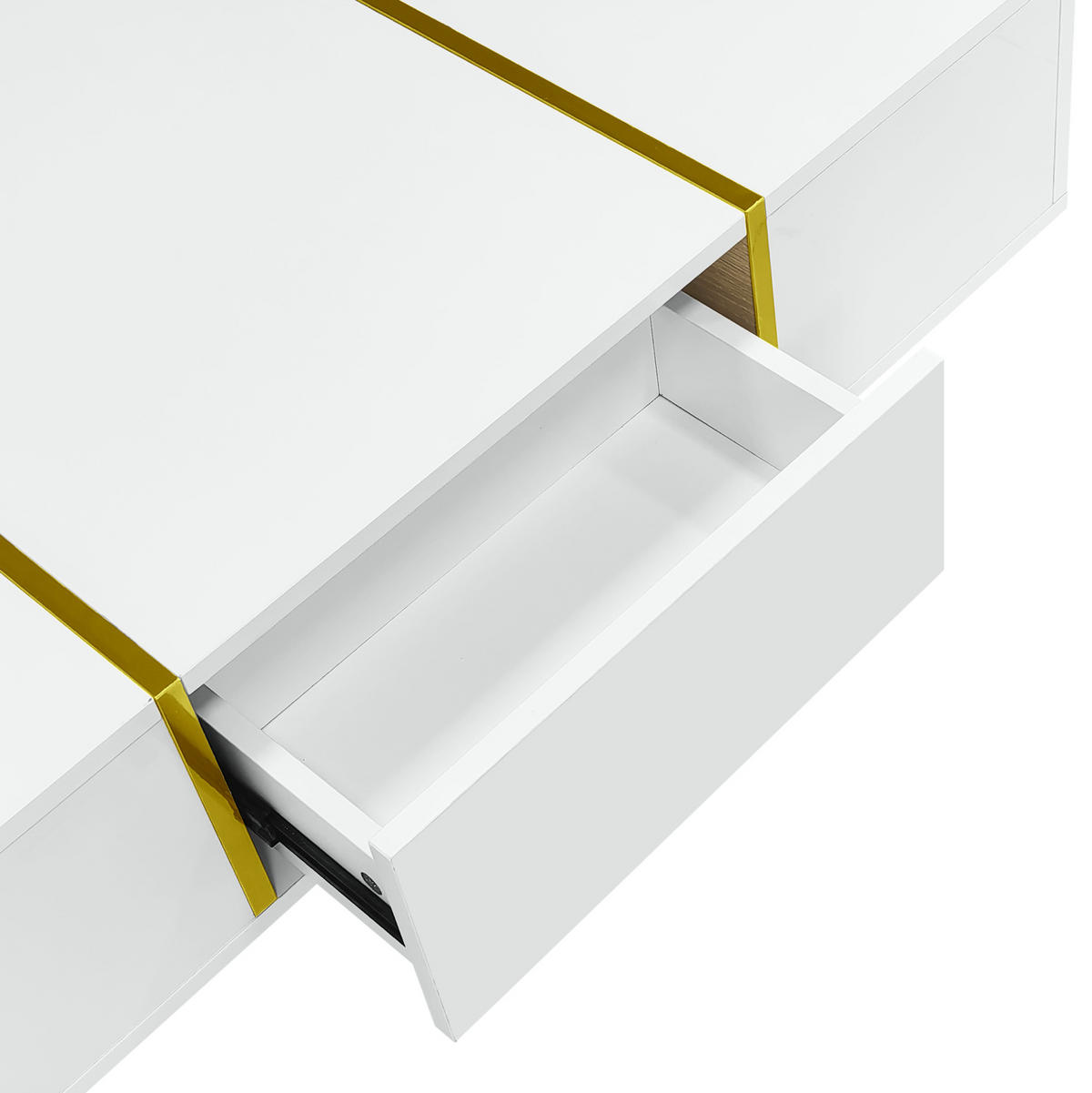 KONFERENČNÍ stolek z MDF, 100/60/41,5 cm bílý vysoký lesk se 2 zásuvkami - bílá, kompozitní dřevo (100/60/41.5cm) - BEAOK