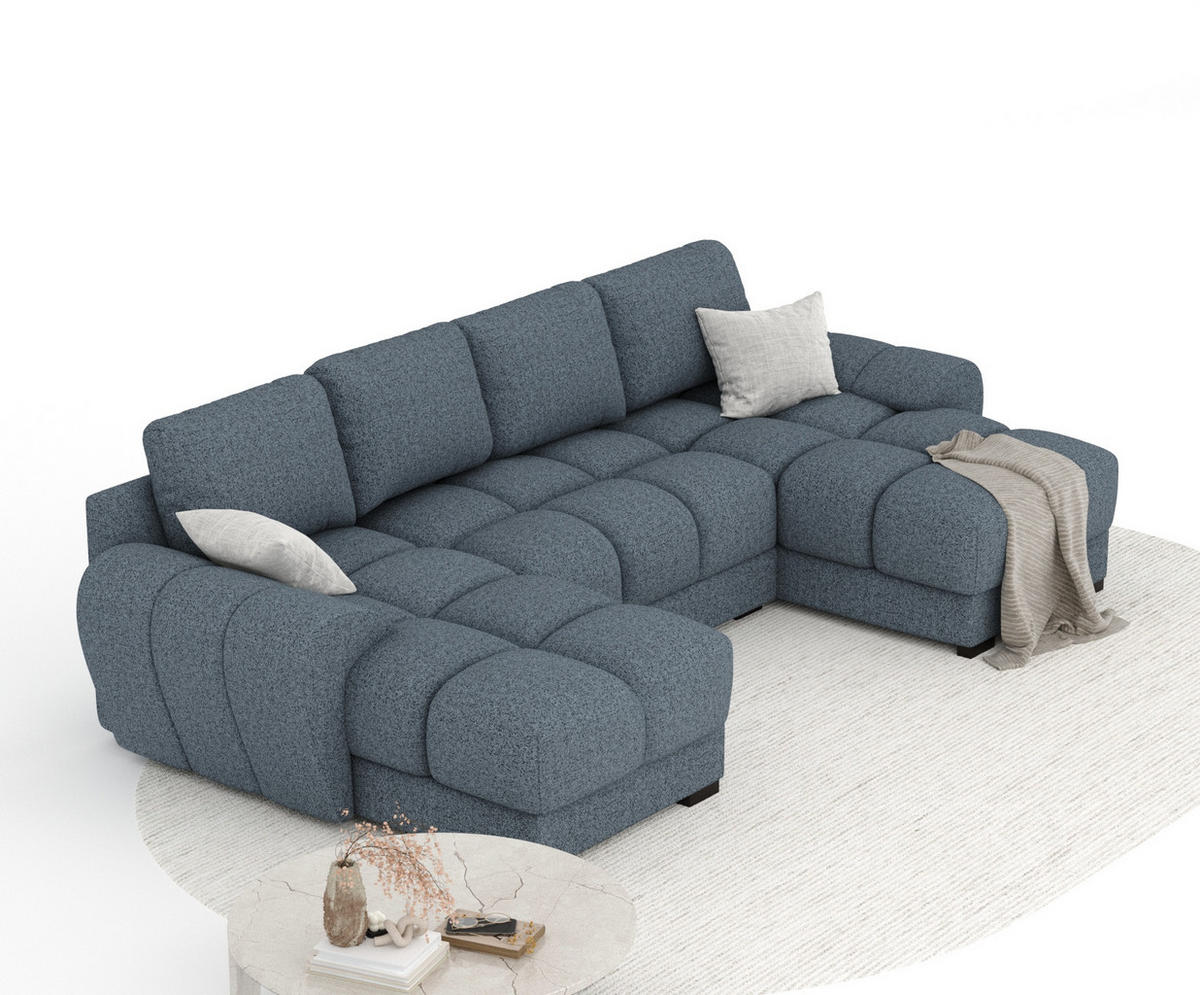 WOHNLANDSCHAFT Peebles Denimblau Webstoff - Schwarz/Dunkelblau, Holz/Holzwerkstoff (330/90/175cm) - Maison de Reve