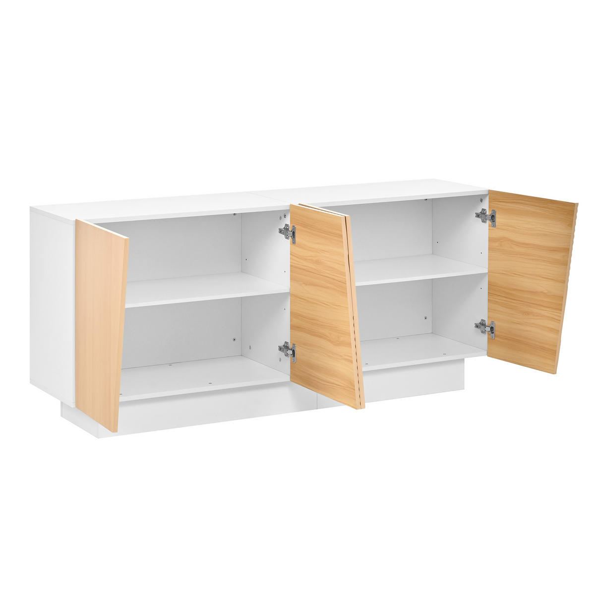 SIDEBOARD Natur und Weiß 160/40,5/72 cm 4 Türen - Naturfarben, Holzwerkstoff (160/72/40.5cm) - PANGIVO