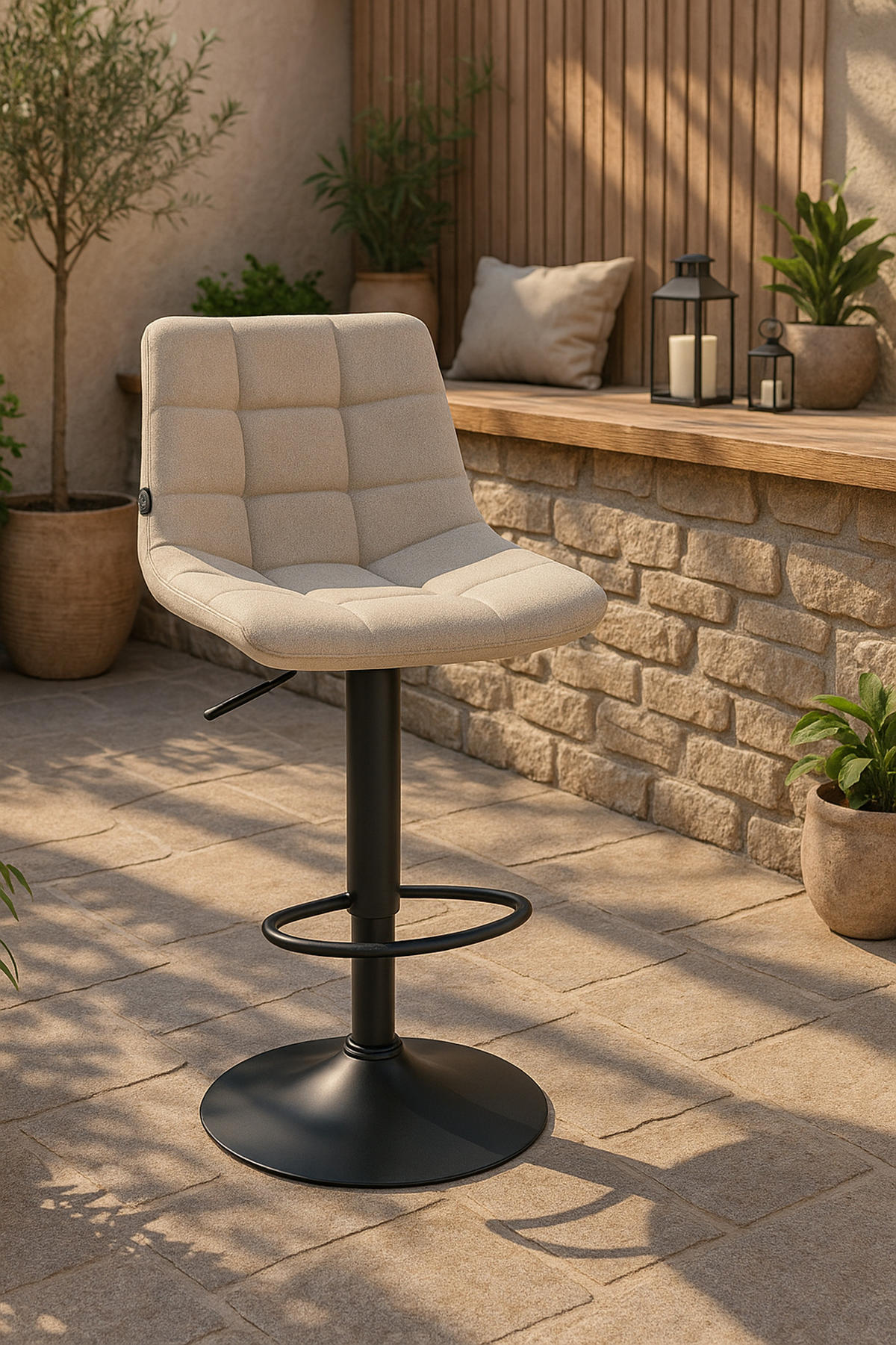 BARHOCKER 2er Set James Stoff schwarz creme - Schwarz/Naturfarben, Textil/Metall (43/108.5/46.5cm) - TPFLiving