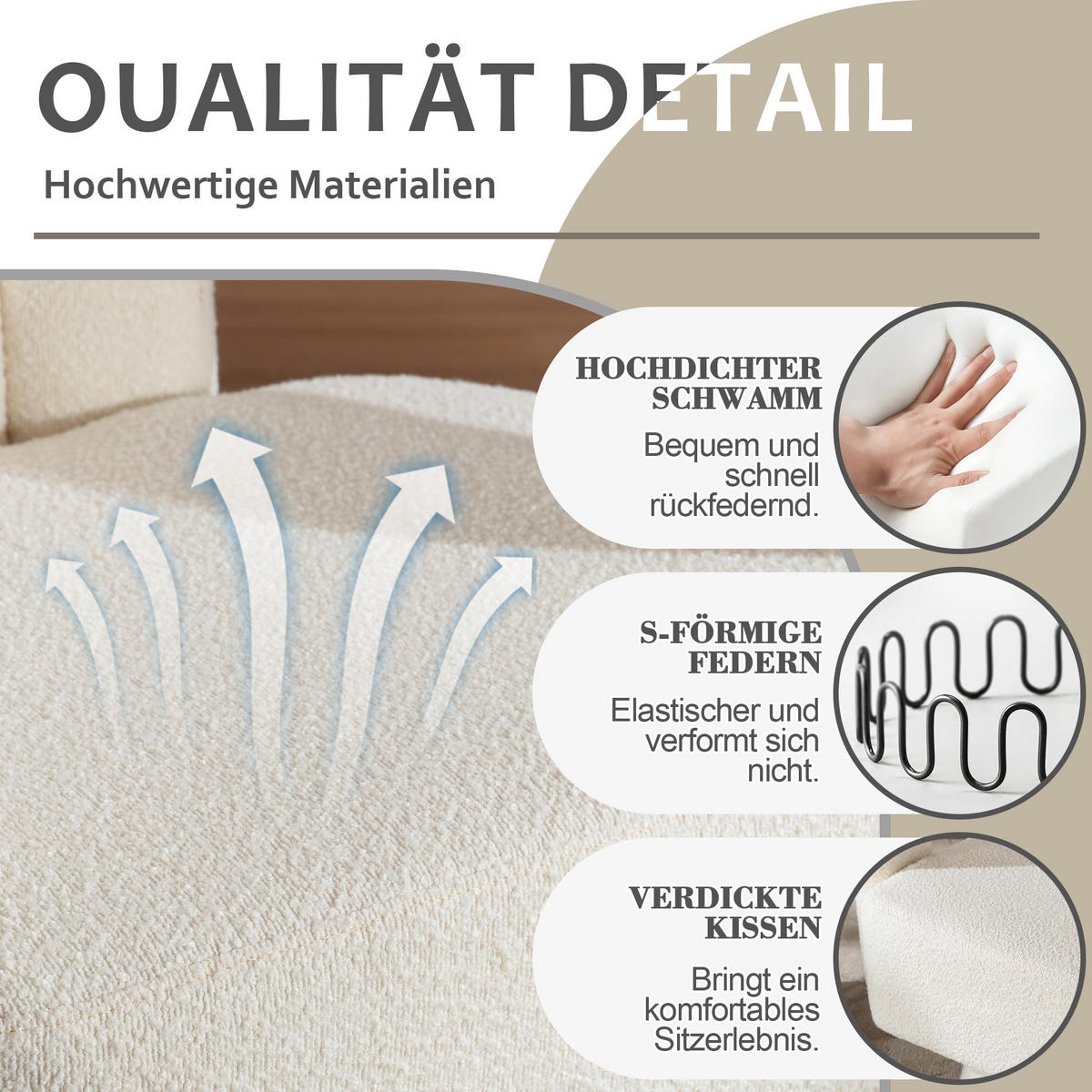 DREHSESSEL 360° Boucle Akzentstuhl Polstersessel für Wohnzimmer & Büro - Beige, Textil (67/74/55cm) - Urban Meuble