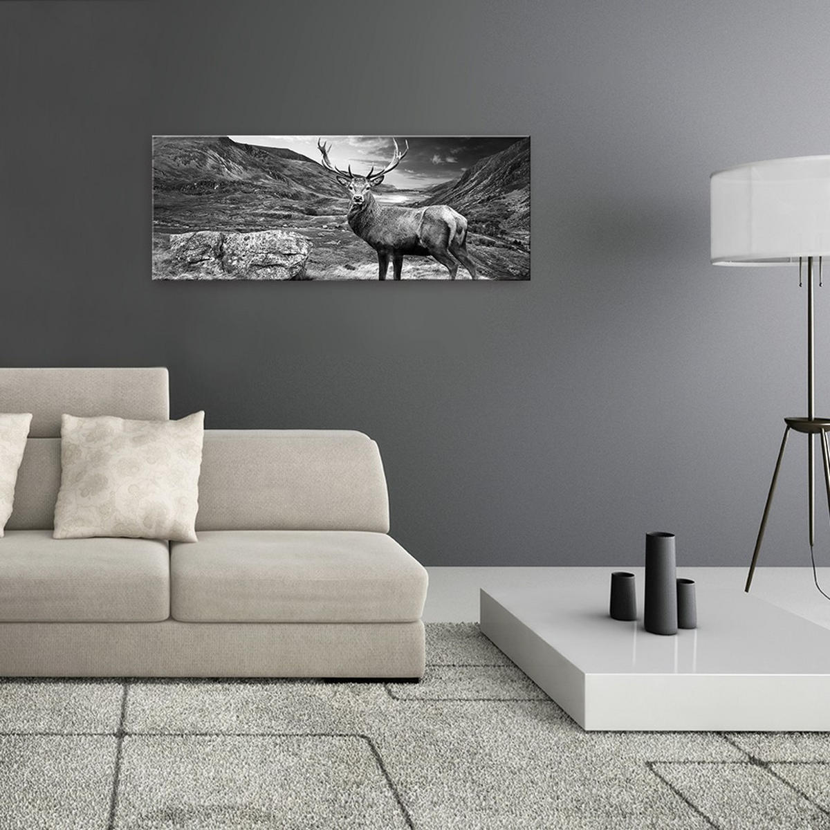 GLASBILD 80x30 cm Hirsch Schwarz Weiß - Anthrazit, Glas (80/30cm) - artissimo