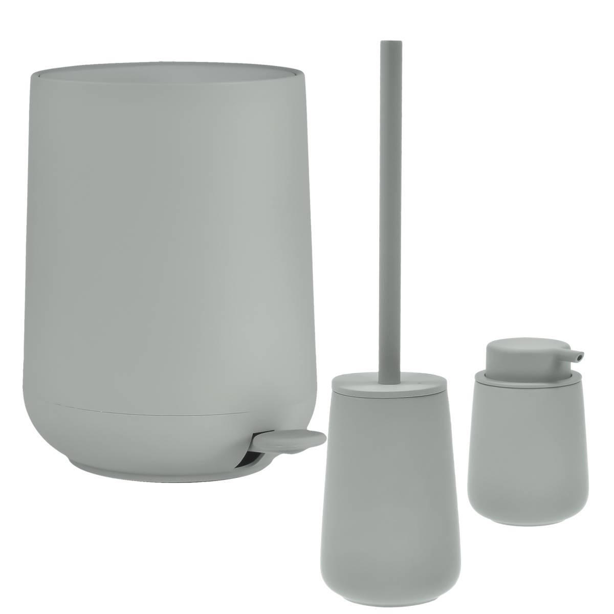 BAD ACCESSOIRES SET Nova ONE 3tlg. matcha green (graugrün) - Grün, Kunststoff (23/29/23cm) - Zone Denmark