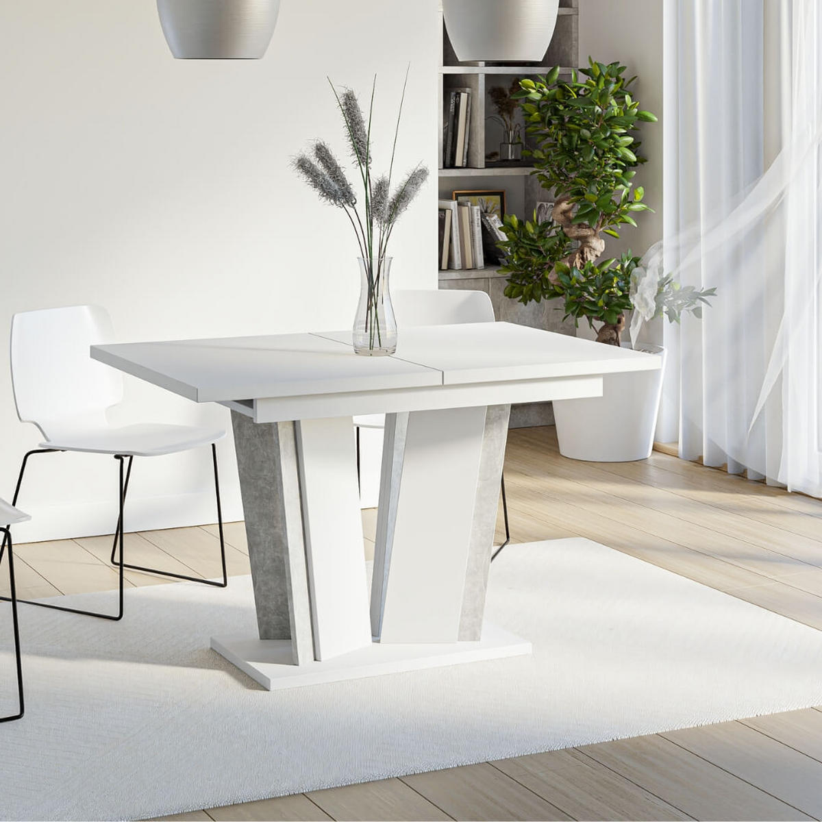 ESSTISCH Ausziehbar 120 - 160 cm Weiß und Grau Betonoptik - Weiß/Grau, Holzwerkstoff (120/80/75cm) - PROSPERO