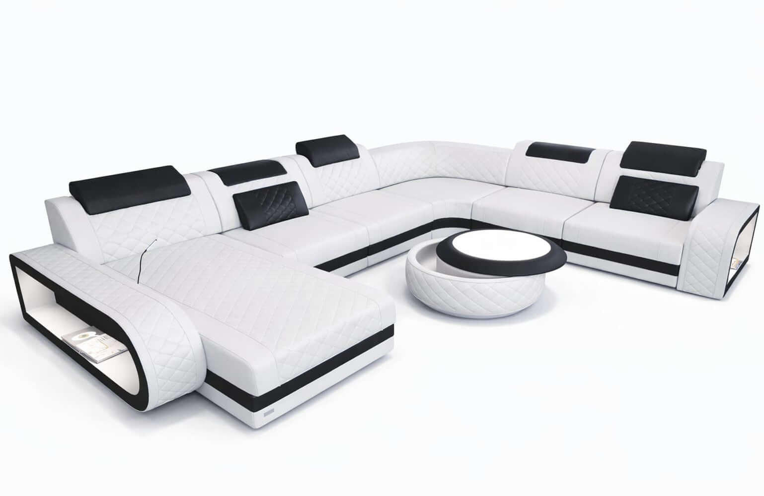 WOHNLANDSCHAFT Sofa Berlin Weiß Schwarz Kunstleder - Schwarz/Weiß, Textil (362/80/264cm)