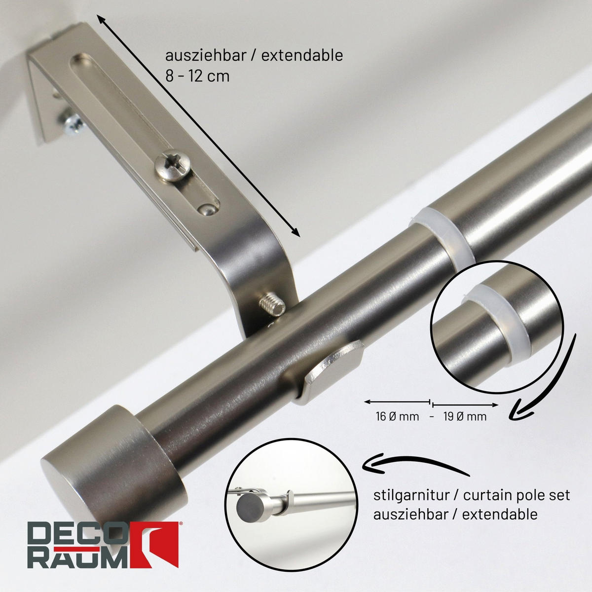 GARDINENSTANGE ausziehbar 120-210cm 1-Lauf Flexa - Silberfarben, Metall (120cm) - Deco-Raum