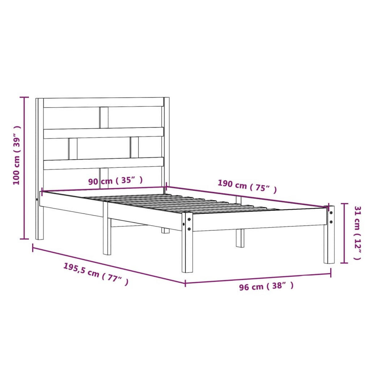 BETT Keating 100/195.5 cm - Braun, Holz (100/190cm) - Nettlife