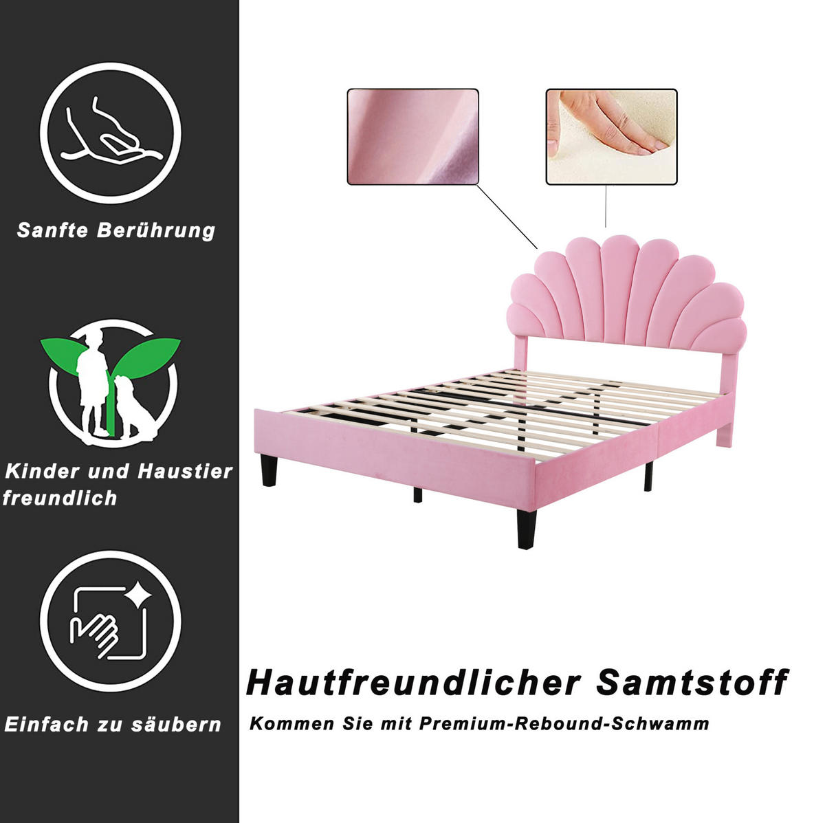 POLSTERBETT 140/200 cm Pink aus Samt mit Lattenrost - Rosa, Textil (140/200cm) - OKMYHOME