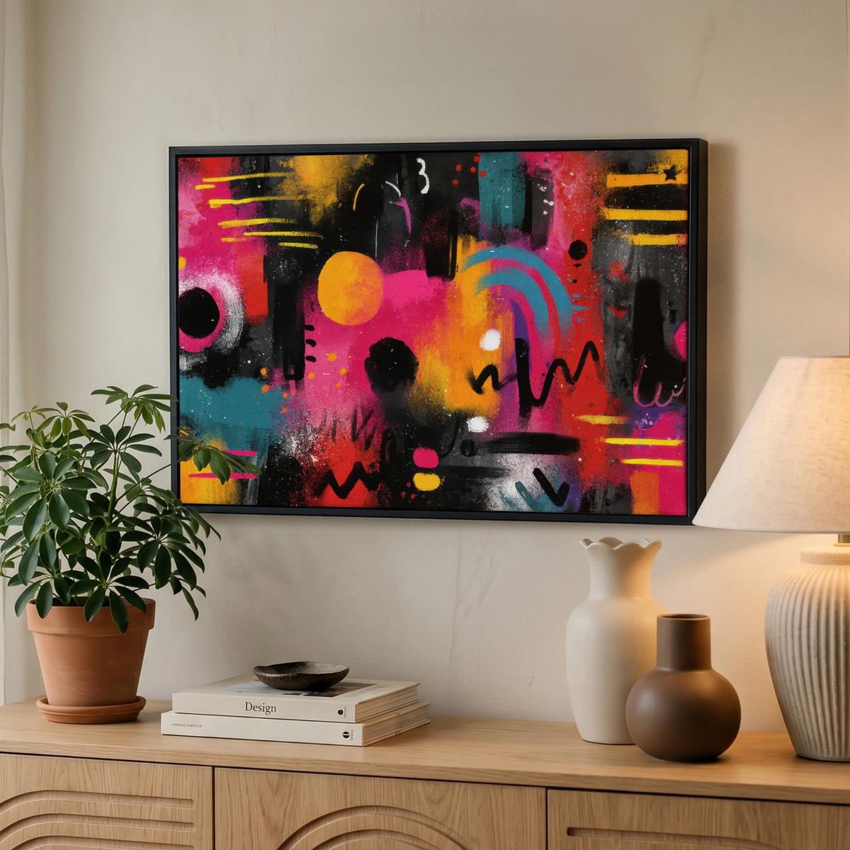 LEINWAND Bilder mit Rahmen - Farbflächen - Formen - Bunt - Abstrakt - 60x40 - Pink, Textil (60/40cm) - MuchoWow