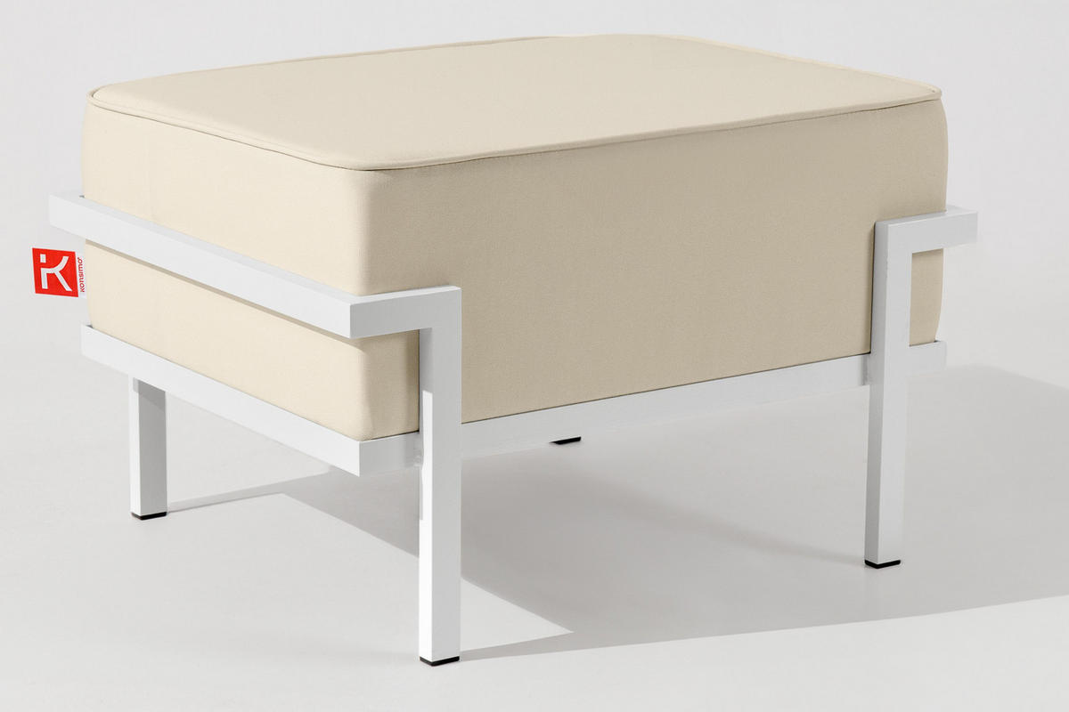 GARTENLOUNGE-HOCKER TRIGLO auf Metallfüßen, Modern, Weiß/Cremeweiß - Creme/Weiß, Textil/Metall (69/44/54cm) - KONSIMO®