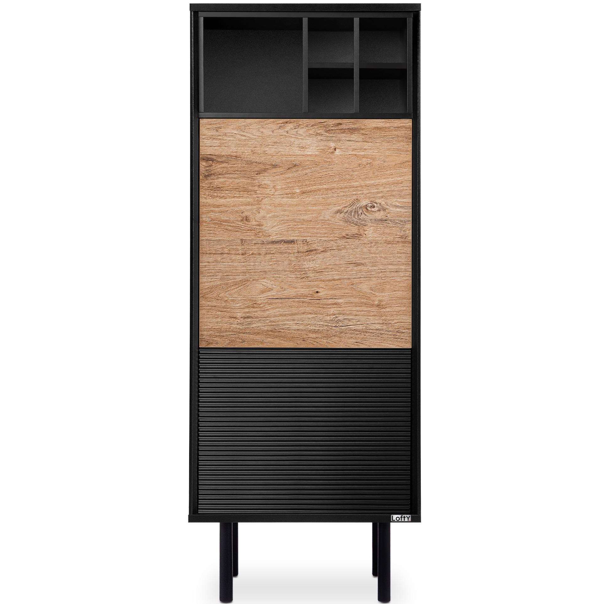 REGALE LOFTY Weineinlage, schwarz / Eiche natur - Eichefarben/Schwarz, Holzwerkstoff (52/135/41cm) - KONSIMO®