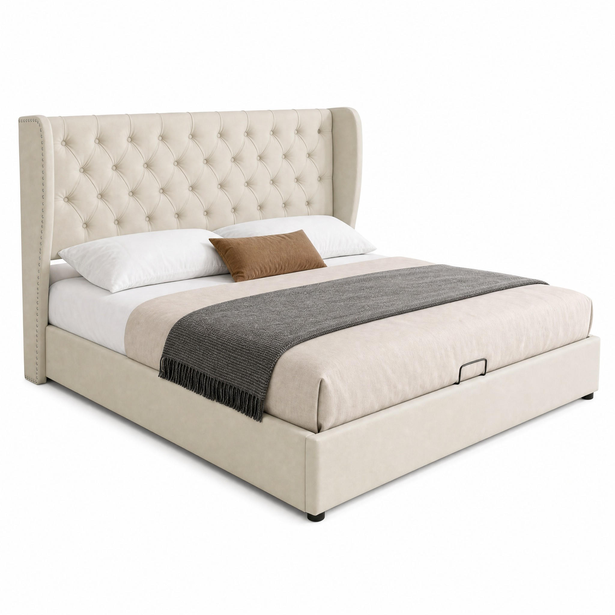 POLSTERBETT mit Bettkasten 160x200 cm Samt Beige - Beige, Metall (160/200cm) - Meubliv