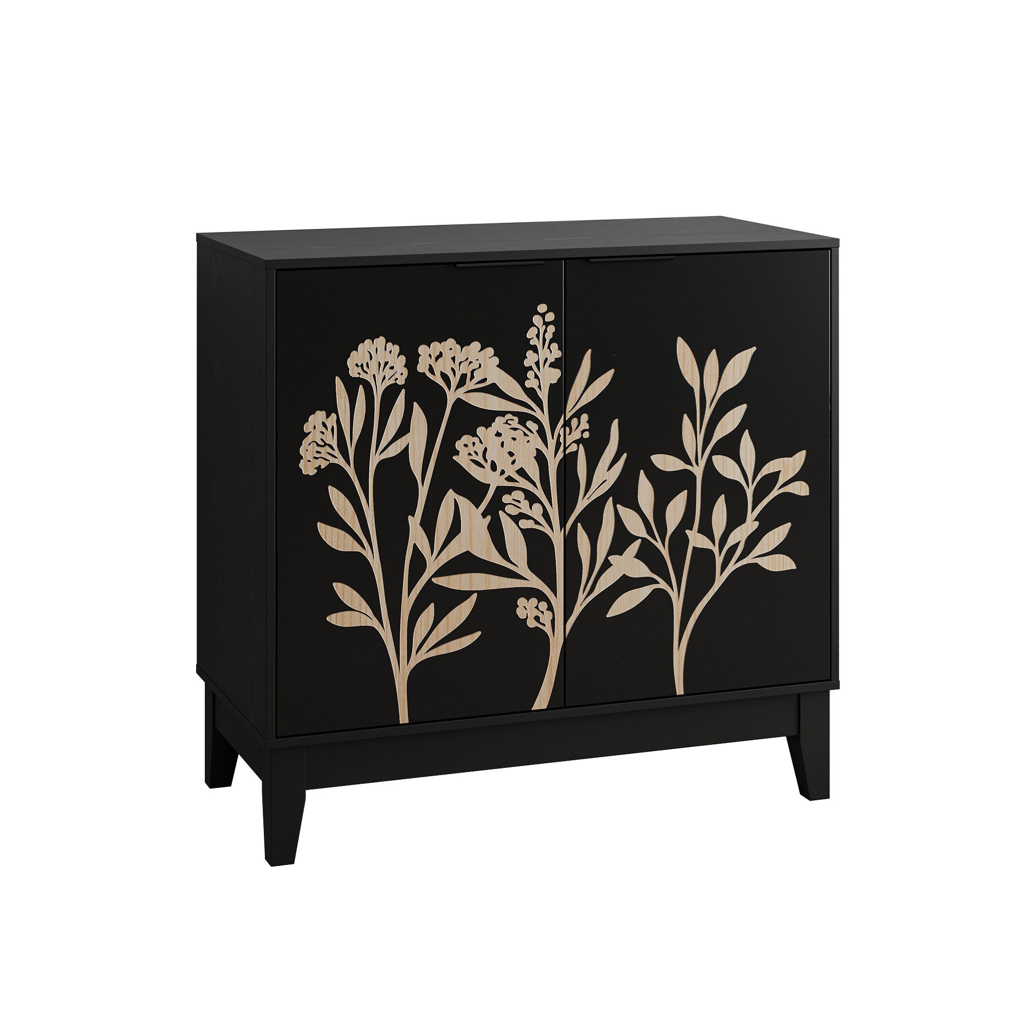 SIDEBOARD 80 cm in Schwarz mit 2 Türen und verstellbarem Einlegeboden - Schwarz, Holzwerkstoff (80/76/38cm) - Flora Grace